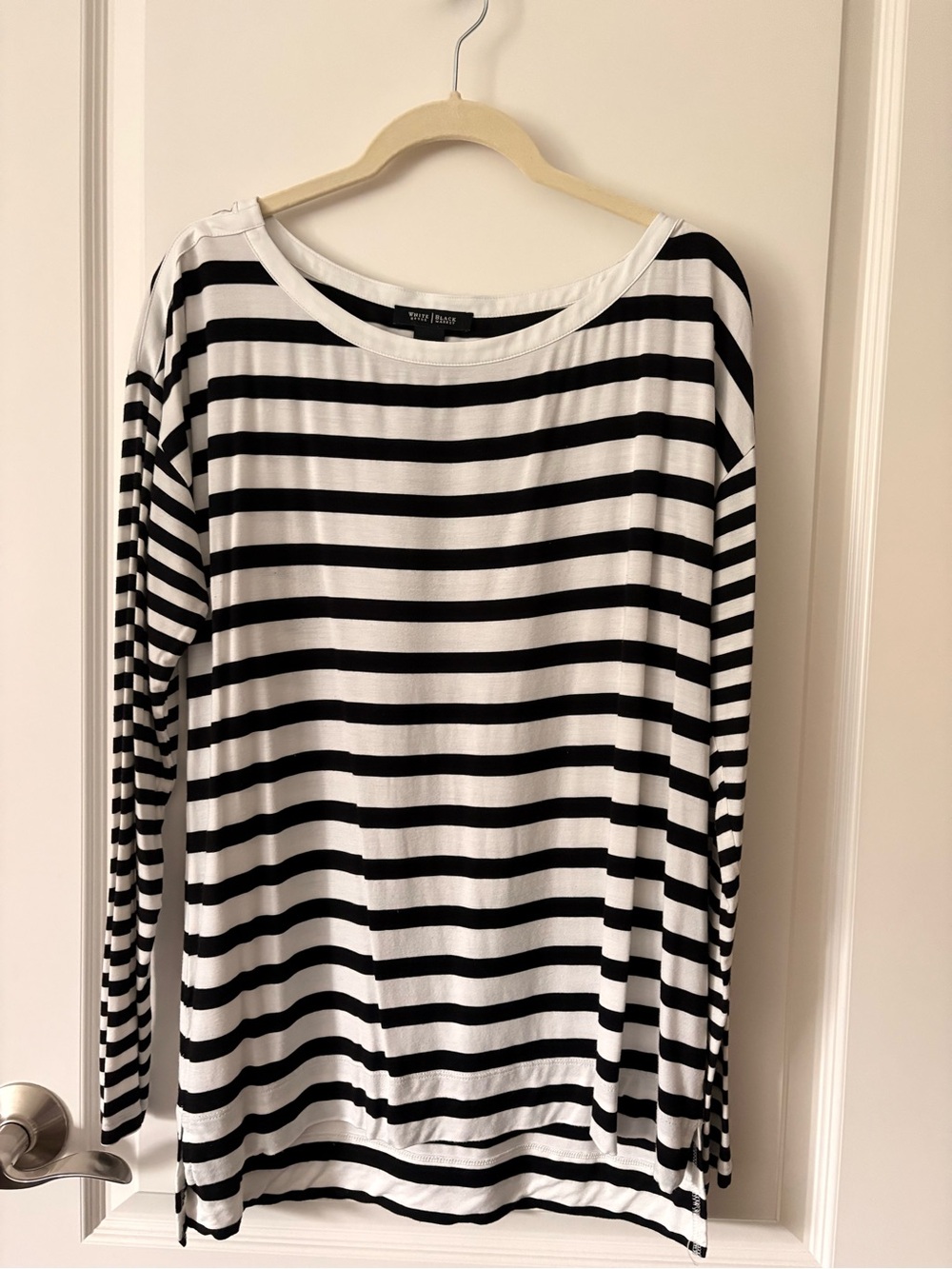 White House Black Market Black & White Striped Long-Sleeve Top